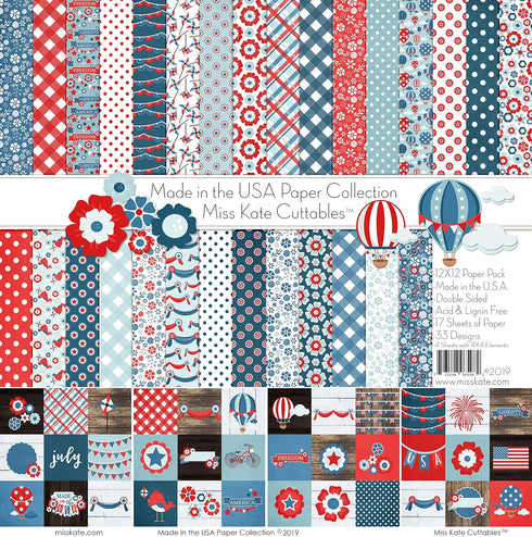 Pattern Paper Pack - Made in The USA - 4th of July - 17 Double-Sided 12"x12" Collection Includes 34 Patterns - Scrapbooking Card Making Crafting -...
