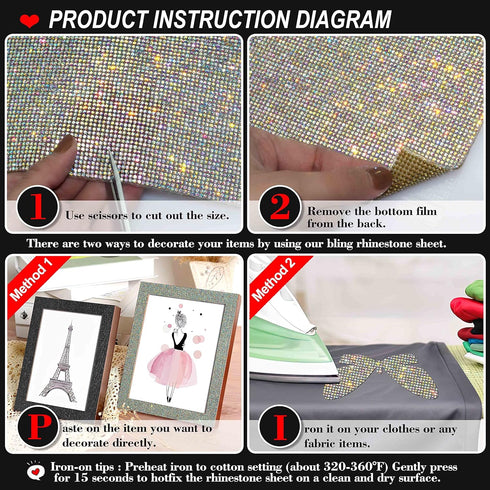 Locacrystal Bling Rhinestone Sticker DIY Car Decoration Stickers Self-Adhesive Hotfix Glitter Crystal Gem Sheet Sticker for Car&Craft Decoration w...