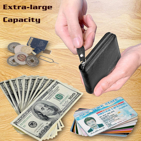 Men's Zipper Wallet Leather Bifold Wallets Slim RFID Blocking Zip Around Credit Card Holder Compact Small Wallet...