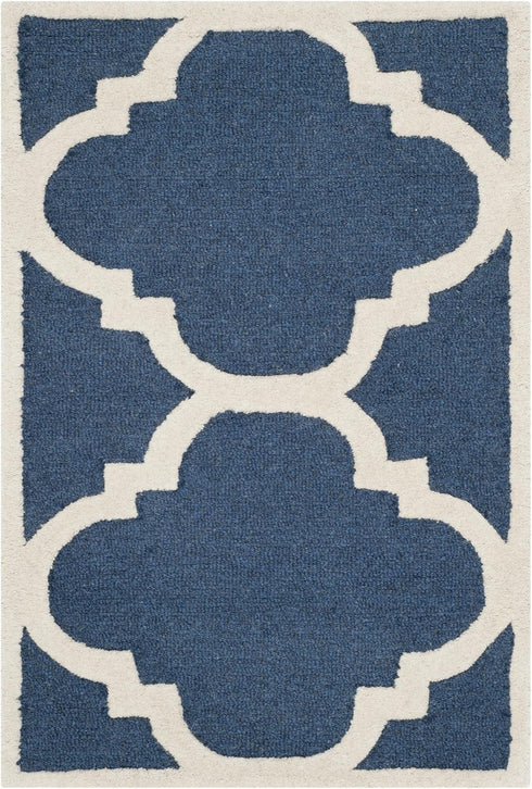 SAFAVIEH Cambridge Collection 2' x 3' Navy/Ivory CAM140G Handmade Moroccan Trellis Premium Wool Accent Rug...