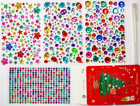 867pcs Gem Stickers Rhinestone for Crafts,Self Adhesive Jewels Stickers,Jewels for Arts & Crafts for Kids,Circle,Heart,Waterdrop,Ellipse,Star,Flow...