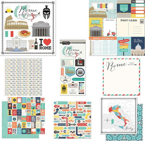 Scrapbook Customs Themed Paper and Stickers Scrapbook Kit, Rome City Memories...