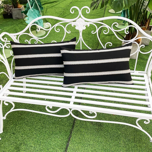 Slow Cow Decorative Rectangular Throw Pillow Cover Textured Lumbar Accent Cushion Cover for Couch Sofa 12 x 20 Inches Black Mixed Off White...