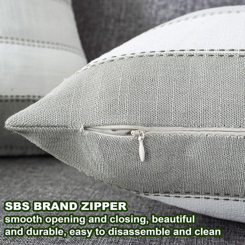 AmHoo Pack of 2 Farmhouse Stripe Check Throw Pillow Covers Set Case Cotton Linen Decorative Pillowcases Cushion Cover for Couch Bench Sofa 20x20In...