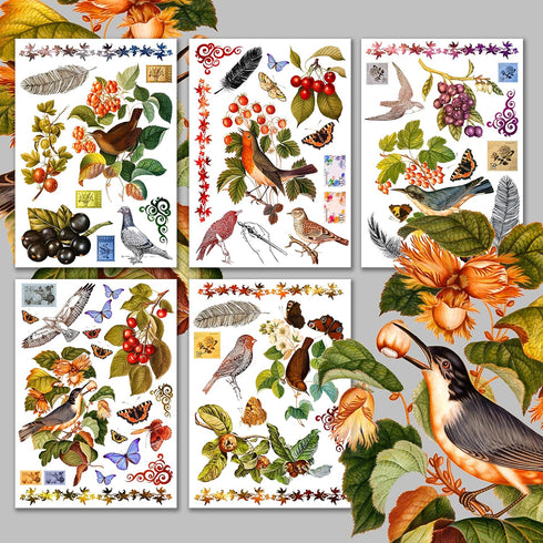 Decoupage Paper Pack (15 Sheets 8"x11") Birds and Flowers Last Century HANATABA Vintage Art Deco Styled Ephemera Pictures for Decoupage Craft and ...