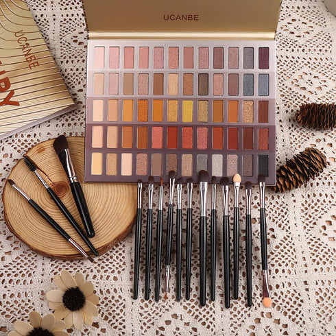 UCANBE 60 Colors Naked Eyeshadow Palette + Makeup Brush Set, All in One Nude Neutral Smokey Makeup Pallet with Brushes, Pigmented Warm Matte Shimm...