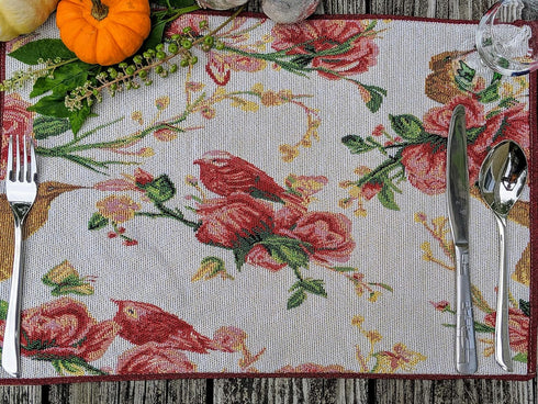 Tache Spring Placemats Floral Sweet Red Roses Birds Placemat - Shabby Chic Vintage Tapestry Kitchen Dining Dinner Linens Floral Table Mat - Set of...