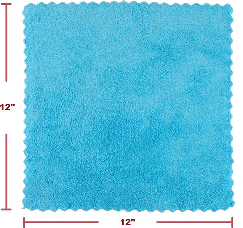 Ultra Soft Edgeless Microfiber Cleaning Towel Pack of 12, All-Purpose Multipurpose Plush 12' x 12' Cleaning Towels, Super Absorbent (Blue)...