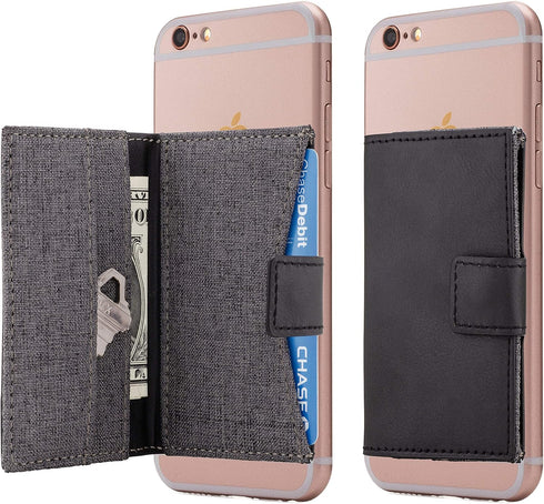 Cell Phone Card Holder Stick on Wallet Phone Pocket for iPhone, Android and All Smartphones (Black and Grey)......