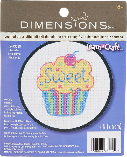 Dimensions Learn-A-Craft 'Cupcakes' Mini Counted Cross Stitch Kit for Beginners, 3'', Small...