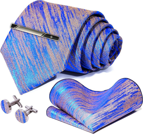 Mens Tie and Pocket Square Set, Silk Tie Handkerchief Cufflinks and Clip Set for Men...