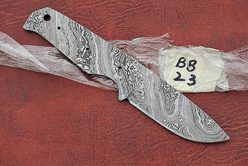 Straight Back Blank Blade Skinning Knife, 8 inches Long Hand Forged Damascus Steel 4" Scale Space with 3 Pin Hole & an Inserting Hole Space 3.5 in...
