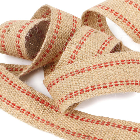 ZAIONE 10 Yards Width 2" Roll Natural Burlap Red Line Jute Webbing Ribbon Upholstery Chair Webbing Tape for Outdoor DIY Gear Repai (Red Stripes)...
