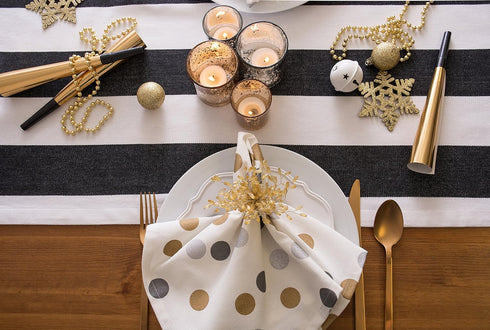DII Cabana Dobby Stripe Tabletop Collection, 18x108-inch Table Runner, Black & White...