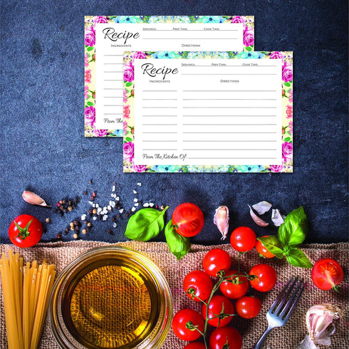 Recipe Box with Cards (50 Count Floral Recipe Cards), Recipe Card Box, Recipe Tin, Recipe Boxes, Recipe Cards 4x6 Inches, 4x6 Recipe Cards, Metal ...