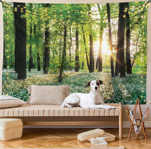 Ambesonne Forest Tapestry, Sunny Forest with Wild Garlic Enchanting Wildflowers Blossoms Landscape Scenery, Wide Wall Hanging for Bedroom Living R...