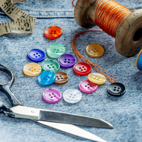 24 Colour 4-Hole Resin Button Set, Choice of Small, Medium or Large Sizes, Haberdashery for Crafting, Sewing, Replacement, Knitting Sweaters, Hand...