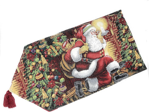 Tache Home Fashion Down The Chimney Santa Claus Christmas Festive Holiday Decorative Tapestry Table Runners, 13x54, red, Green, White, Gold...