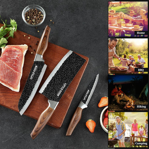 3PCS Chef Knife, Little Cook Chef Knife Set, Includes 7 inch Chef Knife, 7 inch Cleaver Knife and 4.5 inch Boning Knife, Premium Stainless Steel W...