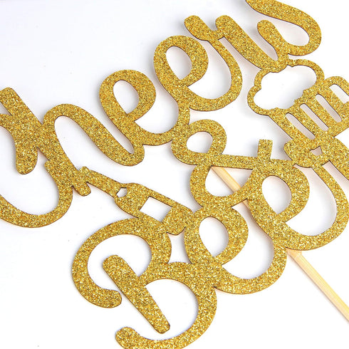Gold Glitter Cheers & Beers Cake Topper Happy Birthday Party - Engagement - Graduation Birthday - Wedding Party Decorations...