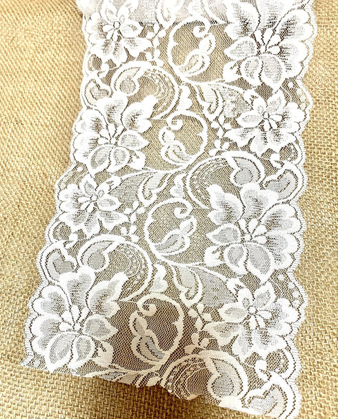 Natural White Floral Lace Yard Trim Soft Ribbon 6inch 15ft 5yards Eco Friendly, DIY Gift Wrapping, Weddings, Tie Backs Home Decor Crafts Decoratio...