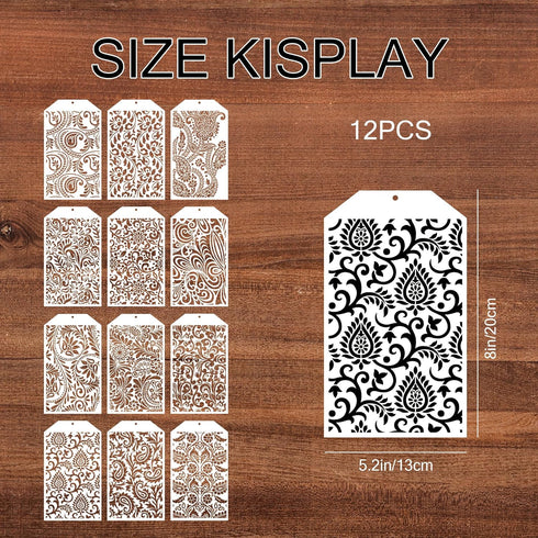 Paisley Element Stencils for Painting - 12 Pcs PET Paisley Peacock Feathers Border Pattern Reusable Stencils Templates for Painting on DIY Wood Ca...