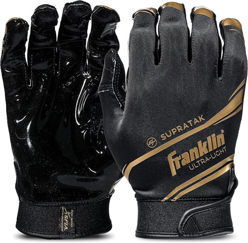 Franklin Sports 28360F1 Supratak Football Receiver Gloves - Black/Chrome - Adult Small...