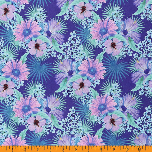 Mook Fabrics Cotton Tropical Floral, Royal Cut by The yard...