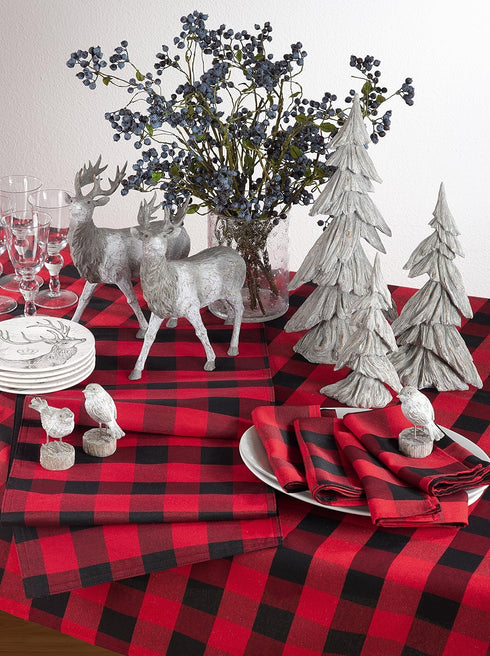 SARO LIFESTYLE Nautica Collection Cotton And Poly Blend Buffalo Plaid Runner, 16" x 120", Red...