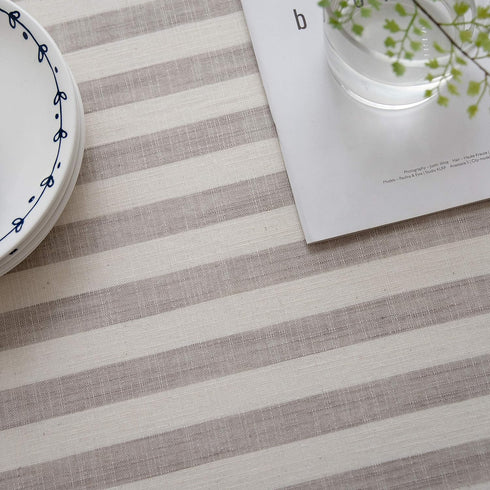 Aquazolax Linen Halloween Table Cloth, Square Striped Tablecloth for Small Parties Cake/Coffee/Dining Tables, 54 by 54 inch, Taupe Lines Design...