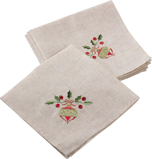 Saro Lifestyle Embroidered Ornament Design Linen Blend Napkin (Set of 4), Natural, 20"...