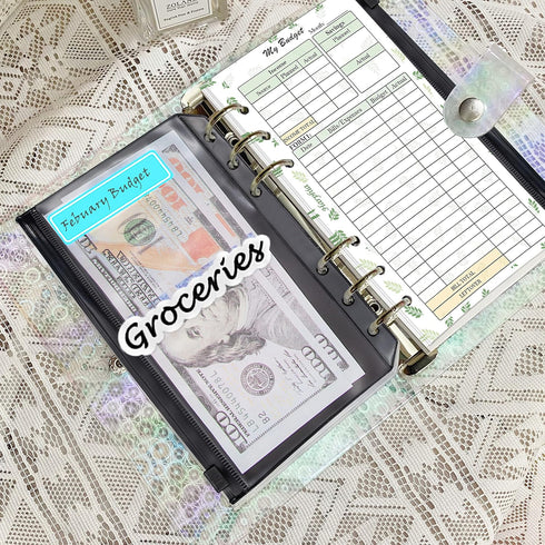 A6 PVC Money Organizer, 6-Ring Budget Planner kit with Cash envelopes, Budget Refill Inserts, Cash Pockets, Matched Stickers and Labels, 7.4"x 5.7...