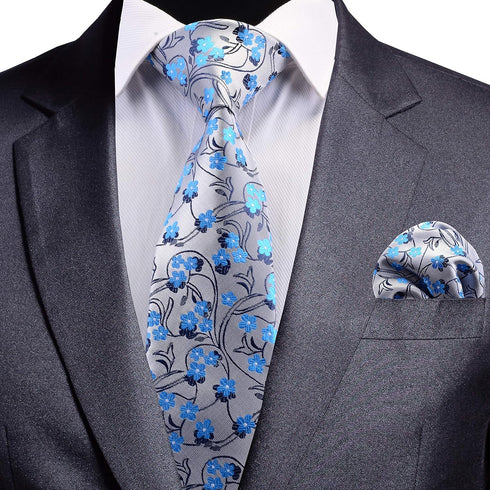 GUSLESON New Mens Paisley Striped Tie Floral Wedding Necktie and Pocket Square Set...