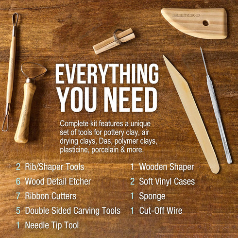 U.S. Art Supply Pottery & Clay Tools Sets (26-Piece) - 12 and 14-Piece Set Include Pottery Tools, Canvas Case for Sculpting, Ceramics, and Easy St...