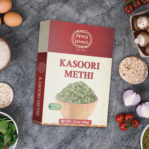 Spicy World Dried Fenugreek Leaves (Kasoori Methi) 3.5oz Box (100g) - All Natural | Vegan | Gluten Friendly | NON-GMO | Indian...