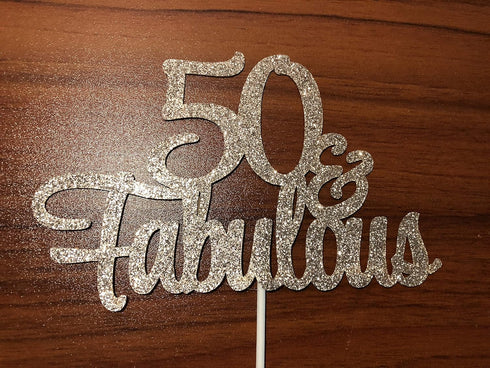 50 and Fabulous Rose Gold Glitter 50th Birthday Cake Topper for Women...