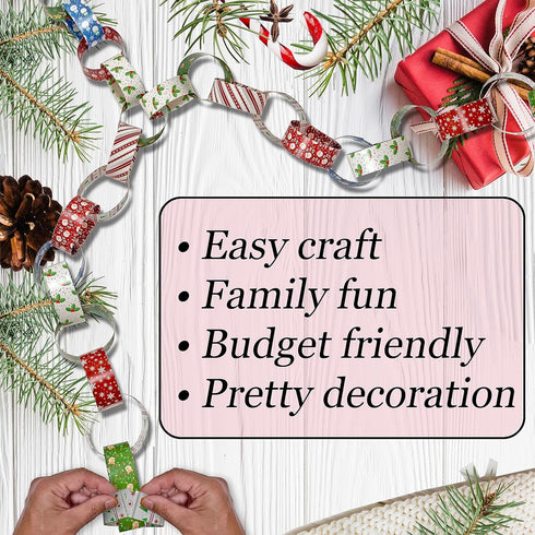 300 Christmas-Themed Paper Chain Strips for Crafting. No Glue or Tape Needed. Kid Friendly & Family Fun. 10 Winter Patterns. Yields Over 50 Feet o...