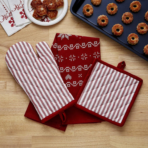 SKL Home Snowflake Winter Oven Mitt and Pot Holder Set, 8x8...