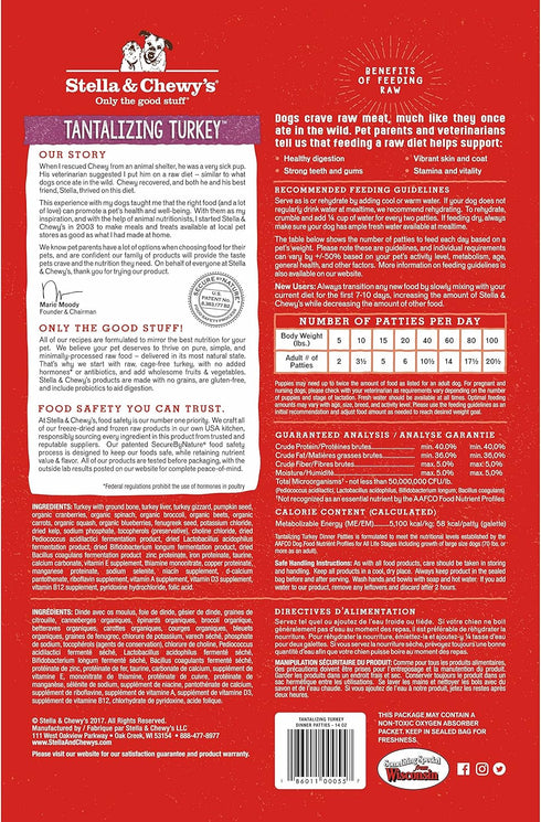 Stella & Chewy's Freeze Dried Raw Dinner Patties – Grain Free Dog Food, Protein Rich Tantalizing Turkey Recipe – 5.5 oz Bag...