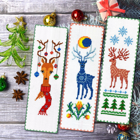 Povitrulya Stag and Moon - Counted Cross Stitch Bookmark Kit - DIY Embroidery set - Hand Made Christmas Gift for Adults and Kids...