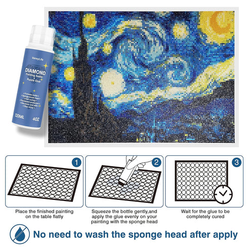Diamond Painting Sealer 120ML with Sponge Head, 5D Diamond Painting Glue and Jigsaw Puzzle Glue for Permanent Hold & Shine Effect (4 OZ)...