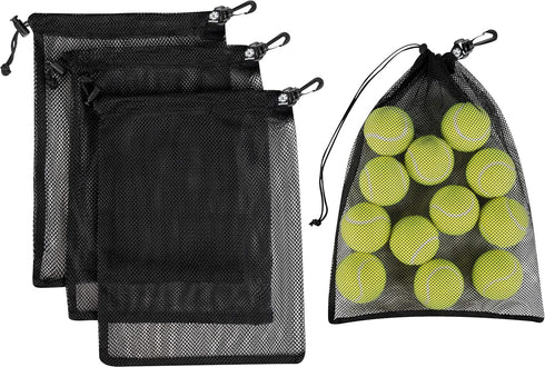 PALTERWEAR Mesh Drawstring Bag With Clip and Toggle Closure - For Water Sports, Hiking, Clamming - Multi-Use Set of 4 (Black, 10 x 15 inch)...