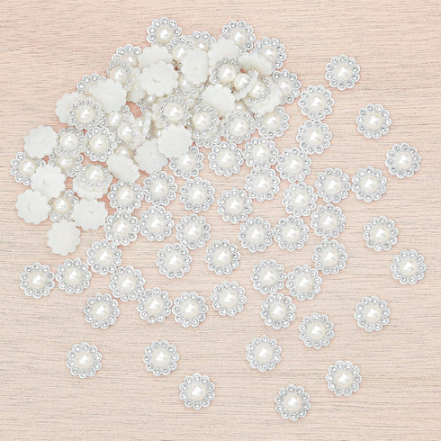 100 pcs Rhinestone Faux Pearl Buttons Accessory Decoration Craft for DIY Scrapbooking Embellishments Wedding Bouquet Flower Centre Home Decor 14mm...
