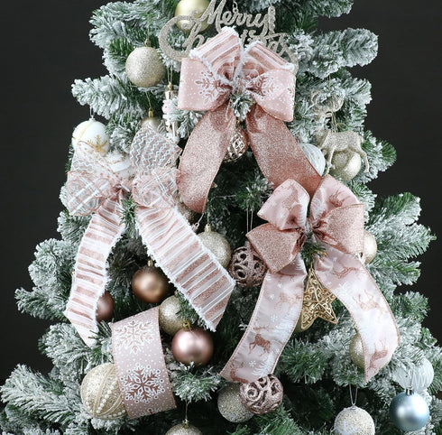 Rose Gold Christmas Ribbon Wired 2.5" Pink Christmas Tree Ribbon Garland Rose Gold Glitter Wired Ribbon for Crafts, Wreaths, Topper Bows, Gift Wra...