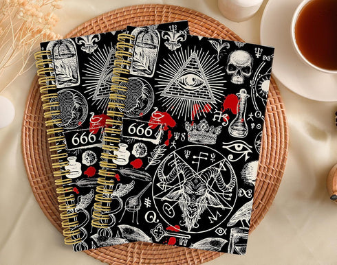 Retro Abstract Gothic Occultism and Freemasonry Symbols Lined Hardcover Spiral Notebook Journal 5.5×8.3 Inch, College Ruled Notebook for Work Note...