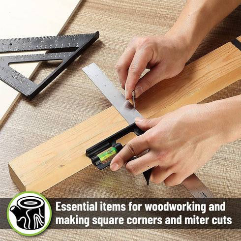 Mr. Pen- Rafter Square and Combination Square Tool Set, Black, 7" Square, 12" Aluminum Carpenter Square, Framing Square, Square Tool, Woodworking ...