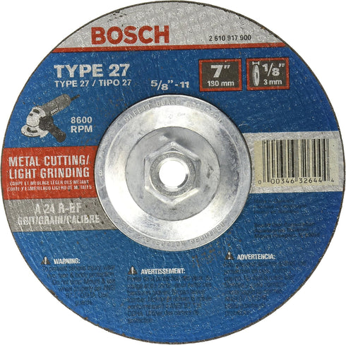 BOSCH CG27M701 7 In. 1/8 In. 5/8-11 In. Arbor Type 27 24 Grit Light Grinding/Metal Cutting Abrasive Wheel...