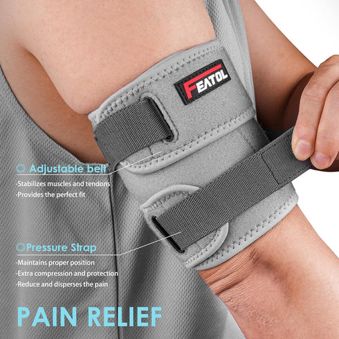 FEATOL Bicep Tendonitis Brace Compression Sleeve Support, Upper Arm Brace Bicep Support Bands for Pain Relief, Muscle Strains and Inflammation, Tr...