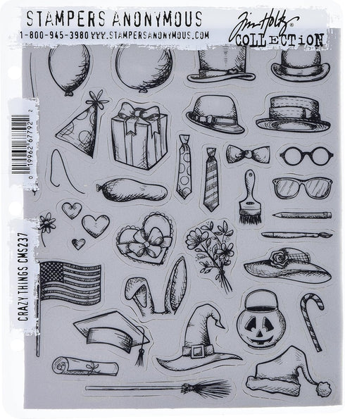 Stampers Anonymous Tim Holtz Cling Stamps 7"X8.5", Crazy Things...