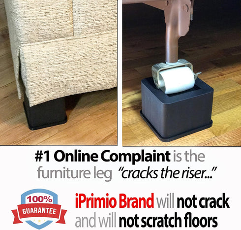 iPrimio Bed Risers - Square, 3 Inch Lift, Heavy Duty, 8 Pack, Up To 6800lbs - Bed Raising Blocks, Furniture Risers - Safe, Sturdy Bed Lifts for Co...